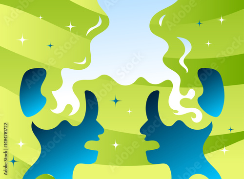 human head mind argument fantasy concept illustration in flat gradient trendy background