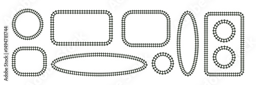 Top view train railroad track. Railway line road map path illustration. Flat vector illustration isolated on white background.