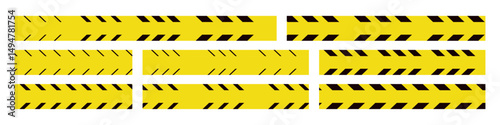 Black danger ribbon with police tape elements. Restricted area and hazard warning symbol. Flat vector illustration isolated on white background.