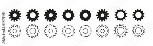 Gear work function with industry automation. Business technology symbols and progress concept. Flat vector illustration isolated on white background.