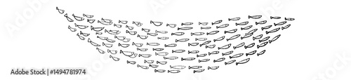 School of fish sea life silhouette. Underwater marine animal group. Flat vector illustration isolated on white background.