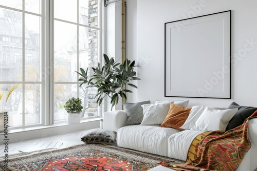 Cozy Modern Living Room with Bold Textiles and Natural Light