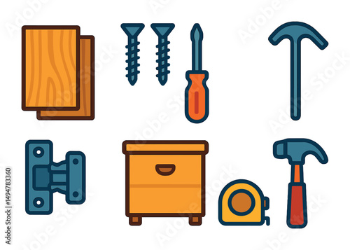 Home improvement flat icons set - diy, tools, repair graphics for projects