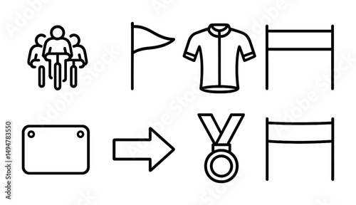 Cycling sports outline icons set – fitness, competition, race symbols