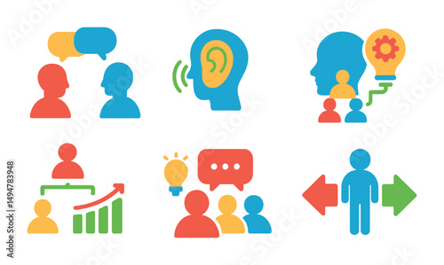 Effective communication and teamwork icons for business and strategy design