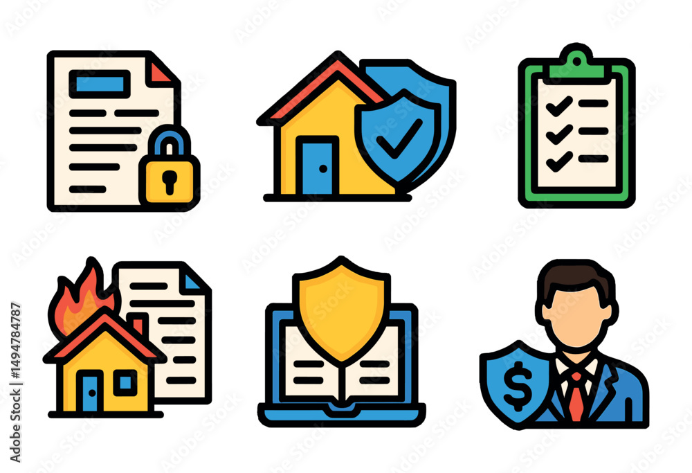 Insurance and security outline icons set – coverage, protective, safety symbols Insurance and security outline icons set – coverage, protective, safety symbols
