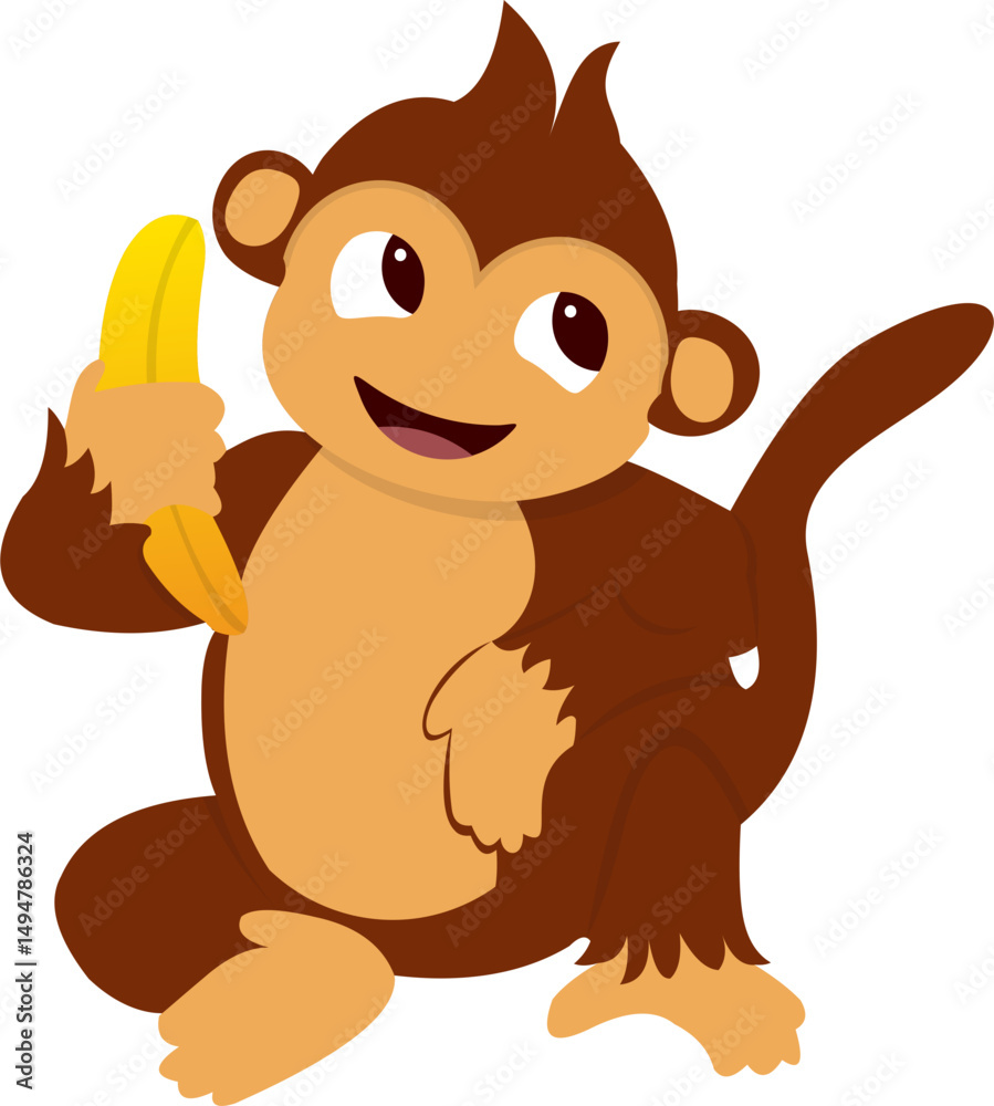 Obraz premium Monkey Holding A Banana Illustration