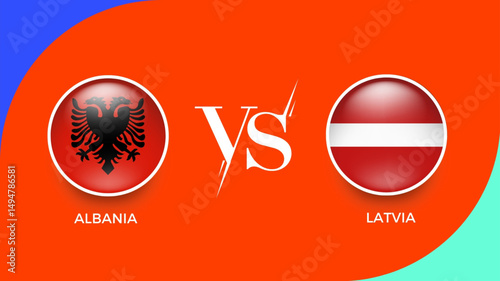  albania vs latvia flag in circle for UEFA PRELIMINARY and sports banner. vector illustrator