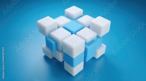 A single cube depicting concept of decentralized subsidy issuance model within blockchain technology framework