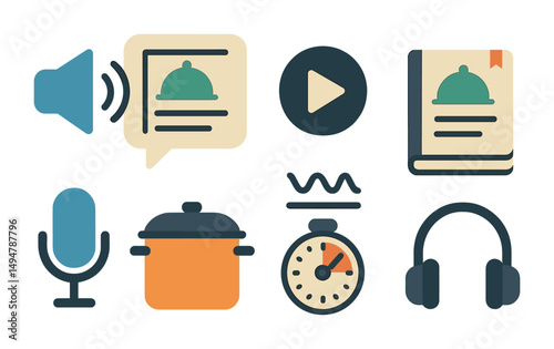 Cooking and kitchen flat icons set – culinary, food preparation, chef tools