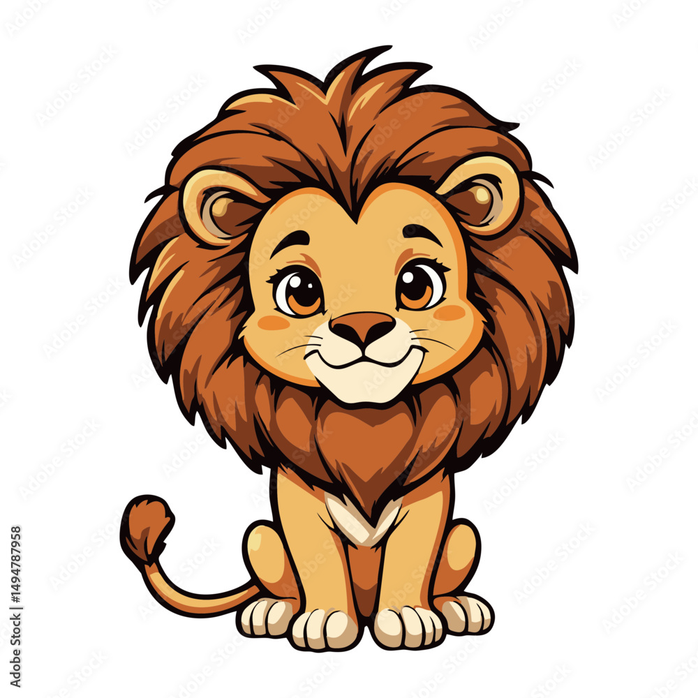 Obraz premium Cute Lion Cartoon Illustration – Adorable Jungle Animal Art