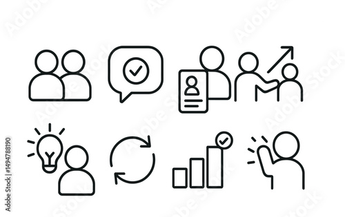 Business and corporate outline icons set – linear, line, office symbols
