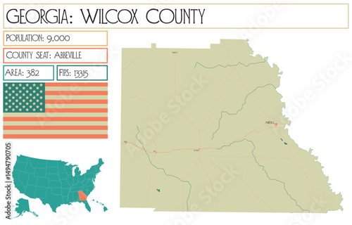 Large and detailed map of Wilcox County in Georgia USA.
