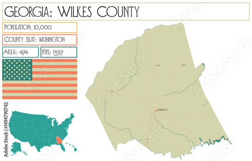 Large and detailed map of Wilkes County in Georgia USA.