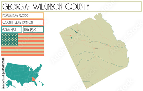 Large and detailed map of Wilkinson County in Georgia USA.