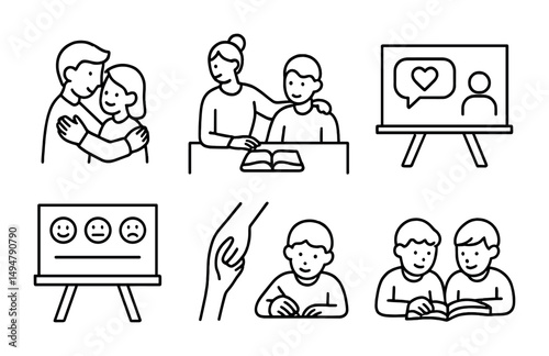 Family and relationships line icons set – outline, linear, emotional connection symbols