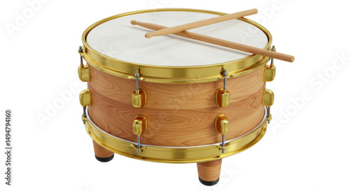 Isolated Wooden Snare Drum with Sticks