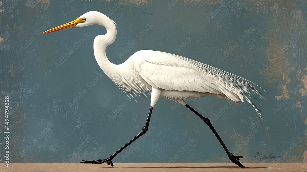 Obraz premium Majestic egret strolling on textured background