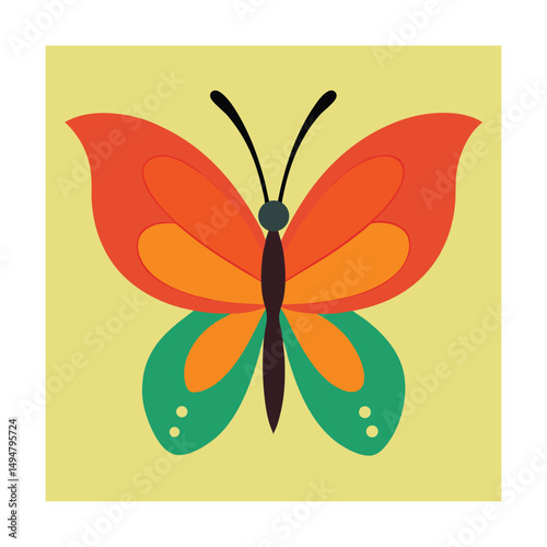 Colorful flat design butterfly illustration featuring orange green and yellow elements