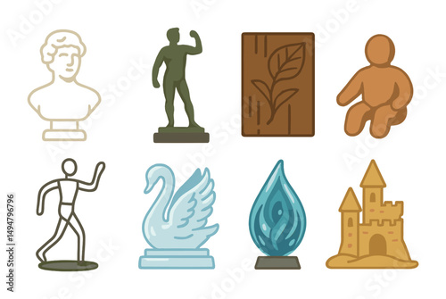 Sculpture and art icons set - flat, filled, artistic and creative symbols collection