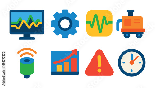 Technology and development flat icons set – digital, filled, software and data symbols