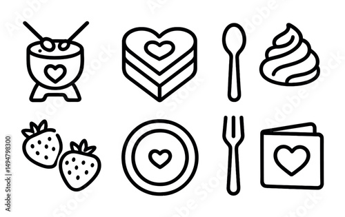 Valentine's day outline icons set – romantic, love, relationship symbols