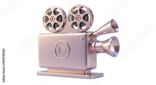 Isolated Retro Metallic Movie Camera for Classic Film Production