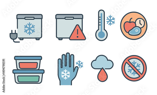 Cold storage and freezing line icons set – refrigeration, freezer, temperature symbols