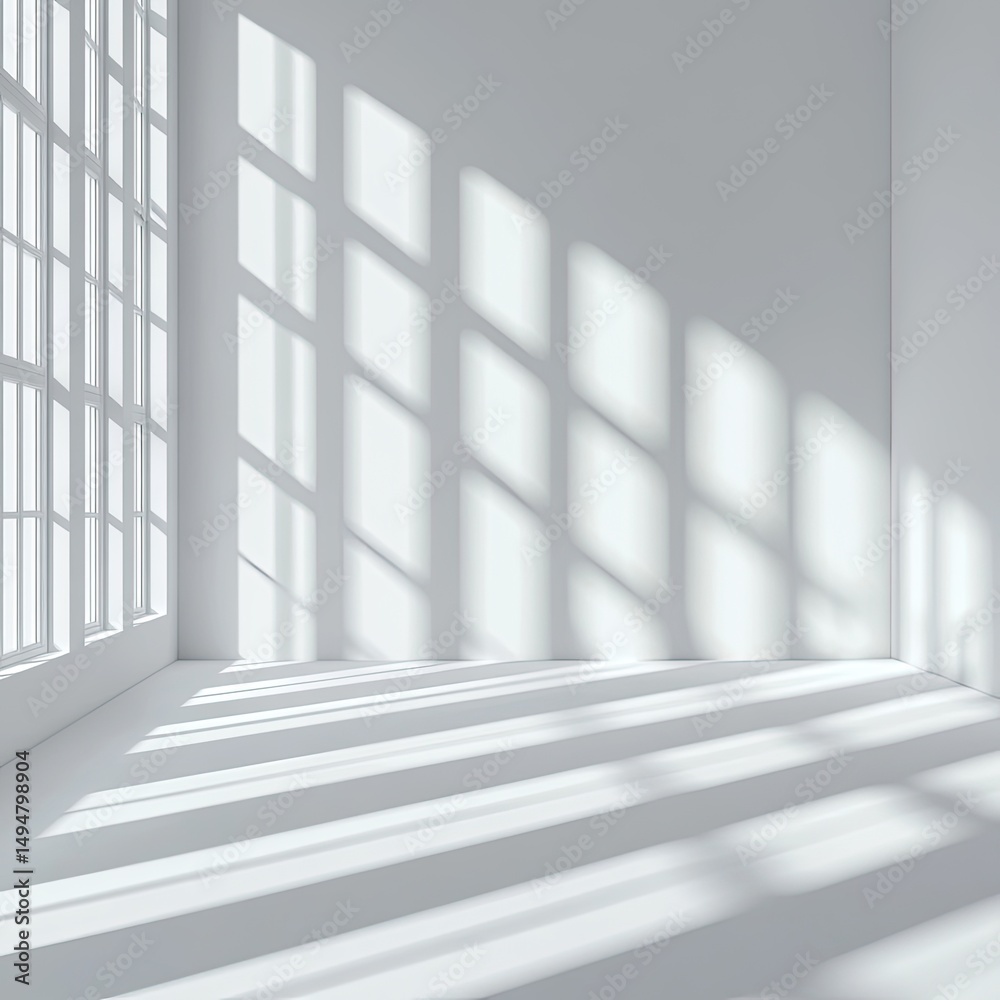 Fototapeta premium Sunlit white room, shadows dancing