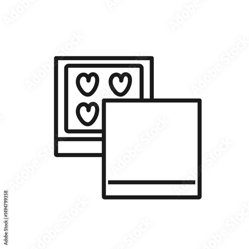 Candy box icon with heart-shaped sweets inside. Editable stroke. Pictogram for Valentine's Day, gift packaging, shop branding. Web design, mobile app graphic element. Isolated vector illustration