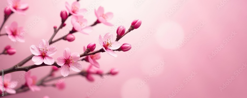 Naklejka premium Delicate cherry blossom branch, soft pink backdrop, gentle shadows , cherry blossom, plant