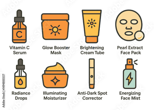 Skincare beauty icons set – flat, outline, cosmetics and facial products symbols