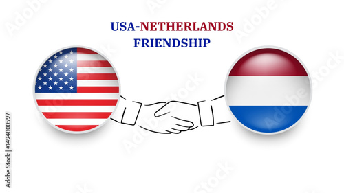 USA and netherlands flags in circle with shake hand. USA And netherlandsfriendship. USA And netherlandsflags, isolated on white background. Vector illustrator