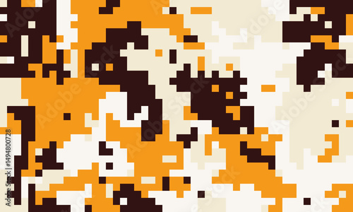 Abstract pixel art background.  Dynamic orange, brown, and cream color blocks create a visually striking, textured pattern. Ideal for websites, digital art, and modern design projects.