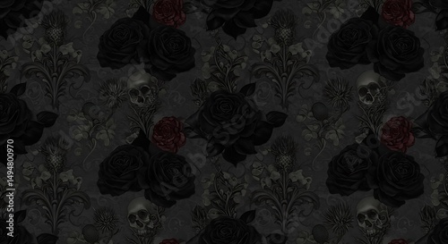 Gothic floral with skulls and roses