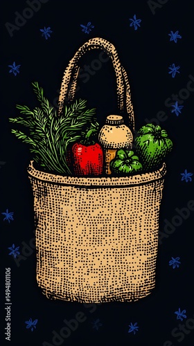 Reusable grocery bag with fresh produce