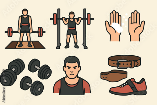 Fitness and gym flat icons set – exercise, workout, health symbols collection
