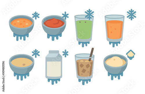Food and beverage icons set in flat style – culinary, drinks, nutrition symbols