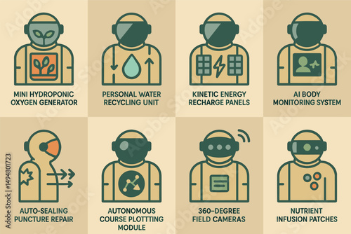 Futuristic inventions outline icons set – flat, technology, innovation symbols