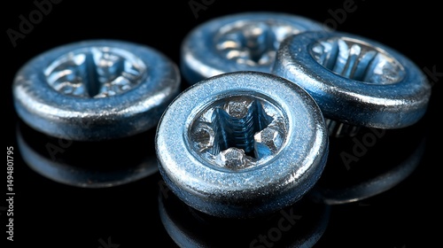 Close-up of several metal screws