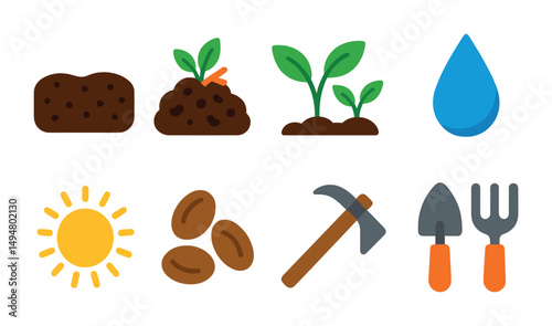 Gardening and farming icons set – flat, filled, agriculture and plant symbols