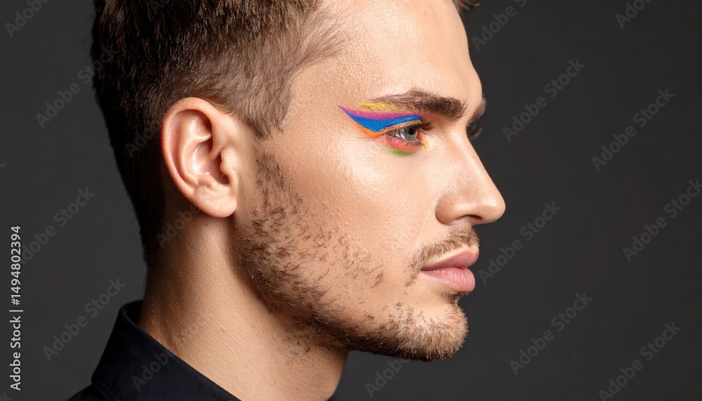 Fototapeta premium Artistic expression, man with vibrant face paint showcasing cultural and creative design