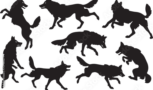 Wild Wolf Silhouette Pack: Running, Jumping Wolves in Vector Graphics for Wildlife Art and Nature Design