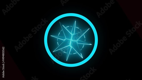 Glowing vertical neon north star icon black background animation

