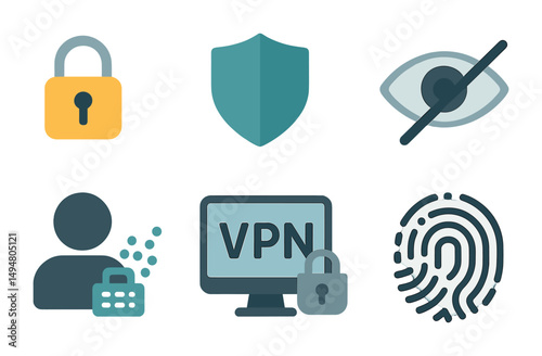Cybersecurity solid icons set – network, secure, data protection symbols