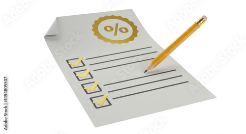 Isolated Checklist with Percentage Sign and Pencil