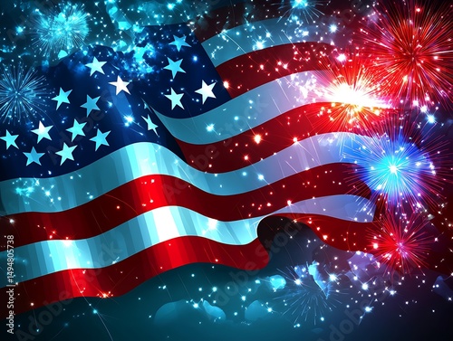 American flag with fireworks