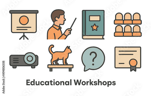 Education and learning flat icons set – filled, training, academic symbols
