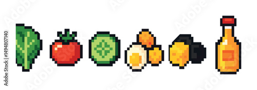Healthy food pixel art icons set – fresh, outline, fruits and vegetables graphics
