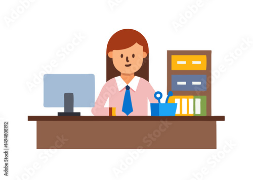 woman in office sitting in front of laptop
